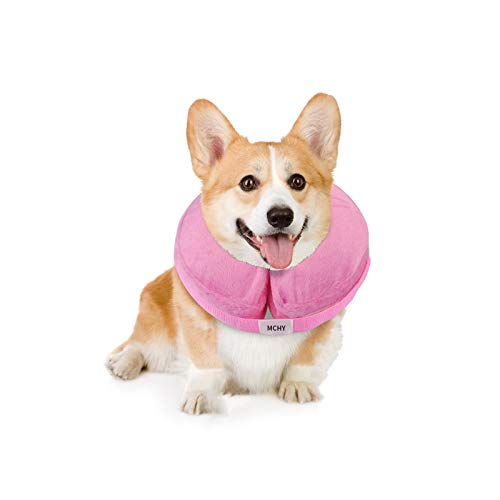 MCHY Inflatable Dog Cone,Adjustable Recovery Collar for Dogs After Surgery,Prevent from Biting & Scratching,Not Block Vision (Pink, M-Neck 10''- 14'') - color: Pink, size: M-Neck 10"- 14"