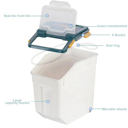 RUIAN Large Airtight Storage Container,25lb Flour Rice Storage Containers Bin with Wheels Seal Locking Lid, with Measuring Cup&Scoop for Flour, Rice, Grain (25lbt Blue,4PCS) - color: Blue 4Pack 25Lb