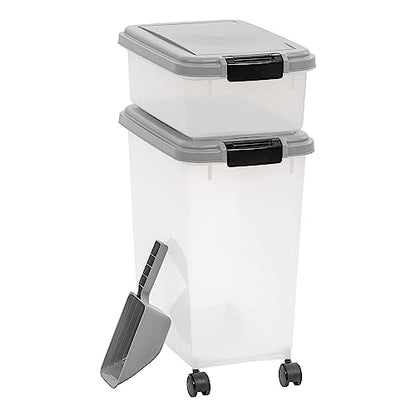 Amazon Basics 3-Piece Airtight Pet Food Storage Container Combo with Scoop, BPA Free, Removable Wheels, 33 QT + 12 QT - size: 45 QT (33 QT + 12 QT)