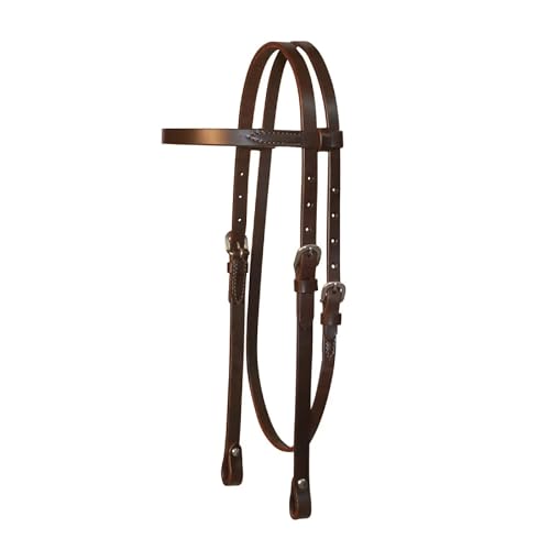 Western Lightweight Classic Smooth Browband Headstall - Horse Size Smooth Tooling Single-Ply Leather with Stainless Steel Hardware 5/8" Width Headstall - color: Walnut