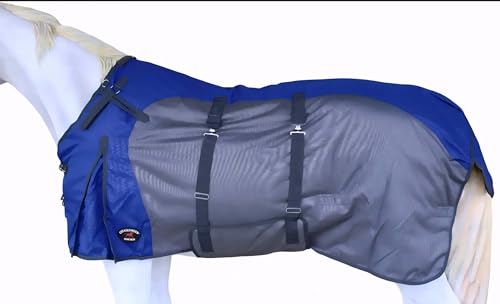1200D Horse Turnout Blanket Waterproof, Breathable, Heavy-Weight Winter Blanket with 300g Fill, Ripstop Outer Shell - color: Grey/Royal Blue, size: 78 inches