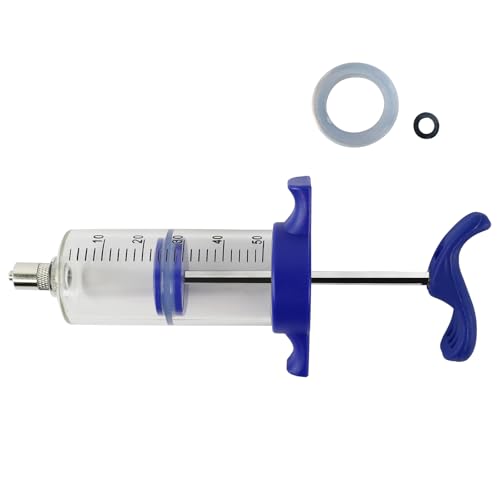 50ML Luer lock Tip Syringe with Clear Volume Scale Reusable Livestock Syringe for Cattle Horse Sheep Goat Pig Dog Cat - size: Standard