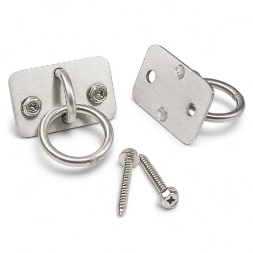 Heavy Duty 304 Stainless Steel Horse Tie Ring Anchors 2 Pack | Rustproof equine tie down hardware for trailers stalls & farms, jam-free rotation, includes 4 lag screws