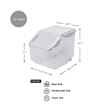 HANAMYA 10 Liter / 20 lbs Rice Storage Container with Measuring Cup, BPA free, For Rice | Grain | Pet Food | Flour, 2 counts, Clear