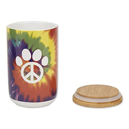 Bone Dry Ceramic Pet Treat Canister with Bamboo Lid, Dishwasher Safe, Countertop Storage, Keep Dog & Cat Treats Safe & Dry, 4x6.5", Peace Paw - color: Peace Paw, size: 4x6.5"