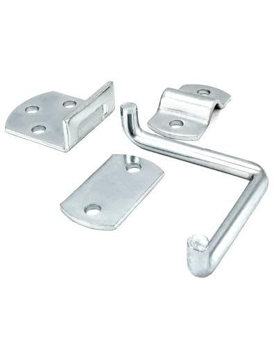 QWORK Surface-Mounted Straight Side Gate Latch Set – Zinc-Coated Metal Locking Hook for Trailers, Wood Gates & Sheds