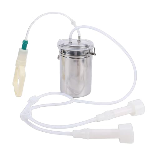 Milking Machine,Portable 2L Stainless Steel Bucket,Manual Pulsation Vacuum Milker Set,Easy Control Strong Suction Milking Machine for Goats Cows