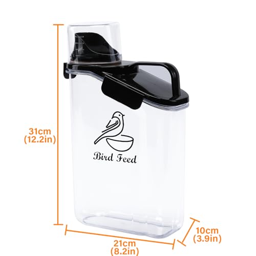 Geyecete Bird Seed Storage Container Portable-3 Qt/2.8 L Clear Plastic Airtight Wild bird Seed Dispenser food with Measuring Cup|BPA Free-White - color: White