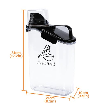 Geyecete Bird Seed Storage Container Portable-3 Qt/2.8 L Clear Plastic Airtight Wild bird Seed Dispenser food with Measuring Cup|BPA Free-White - color: White