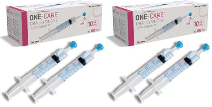 200 Pack, ONE-CARE 10ml Oral Syringe with Cap - Sterile, Individually Wrapped - (100 Syringes 10ml), Slip Tip, Uses include oral administration of medicine for infants, adults and animals - size: 10 ml Blue Scale (Pack of 2)