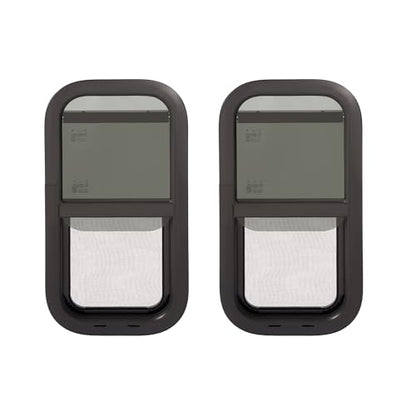 HECASA 12" W x 24" H Universal RV Window Vertical Slide Teardrop Window W/ | Trim Ring and Net Screen Tempered Glass Aluminium Plastic Rubber (2PCS) - size: 12" W x 25" H