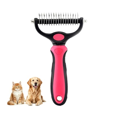 Dematting Comb for Dogs and Cats, Undercoat Rake Pet Brush for Long Hair, Deshedding Dog Brush Removes Tangles Knots and Loose Fur, Grooming Tool for Thick Coats (Pink L) - color: Pink L