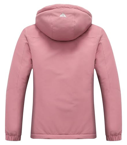 MOERDENG Women's Warm Winter Ski Coat Waterproof Snowboarding Jacket | Waterproof Windproof Winter Snowboarding Coat, Warm Insulated Jacket with Detachable Hood & Zipper Pockets for Skiing Hiking - color: Pink, size: Large