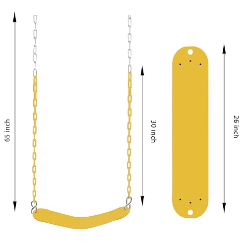 Swing Seat, 66" Heavy Duty Coated Iron Chain Sensory Swing, Therapy Swing Seat,Outdoor Playground Swing Set Accessories with Snap Hooks and Hanging Straps (Yellow) - color: Yellow