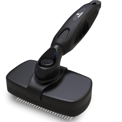 Deshedding Dog Brush for Shedding – Self Clean Cat Brush Deshedding & Grooming Tool for Long Haired and Short Haired Dogs, Slicker Brushes for Dogs, Skin-Friendly, Retractable Bristles, Easy to Clean - color: Black