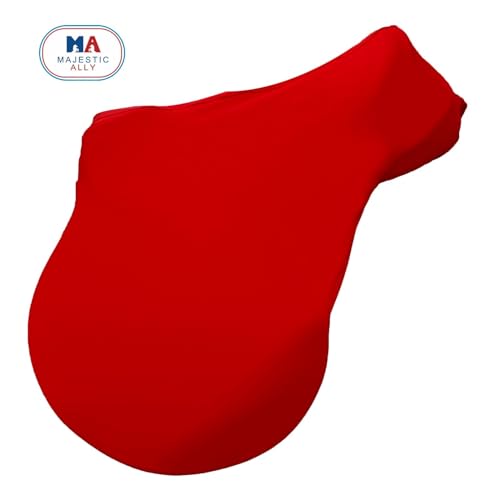 Majestic Ally English Saddle Cover with Adjustable Handle, 4-Way Stretch Spandex/Elastane Fabric, Multiple Colors (Red) - color: Red