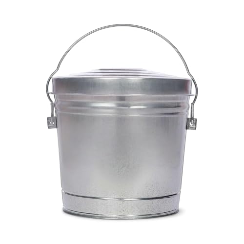 6-Gallon Galvanized Steel Round Trash Can with Locking Lid — Food Storage Container for Dry Goods, Indoor/Outdoor Use