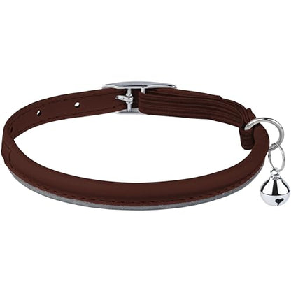 OOPSDOGGY Rolled Leather Cat Collar with Bell, Reflective Kitten Collars with Buckle Include Safety Elastic Strap - Adjustable Small Pet Collars for Boy Girl Cats (Brown) - color: Brown