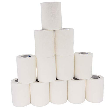 Self Adhesive Wrap Cohesive Wrap Bandages 12 Count 3" x 5 Yards, Medical Tape, Adhesive Flexible Breathable First Aid Non Woven Rolls, Stretch Athletic, Ankle Sprains & Swelling, Sports - color: White, size: 12 Count (Pack of 1)
