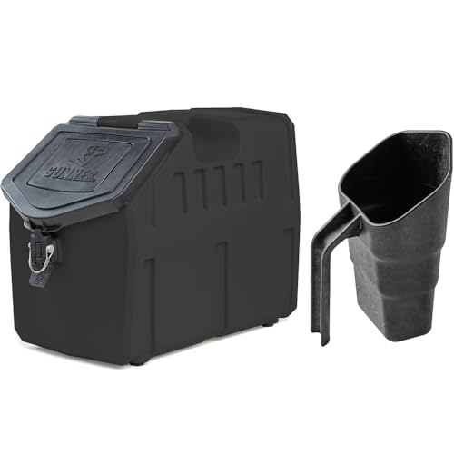 GUNNER 50 lbs Black Dog Food Storage Container with Measuring Scoop – Waterproof & Airtight Pet Food Bin for Dry Food, Corn, Chicken Feed, Bird Seed & Treats – 3 Cup Ergonomic Scooper with Markers