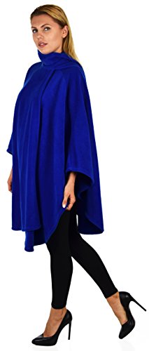 Dare2BStylish Women Poncho Style Fleece Cover Up with Muffler - color: Royal Blue