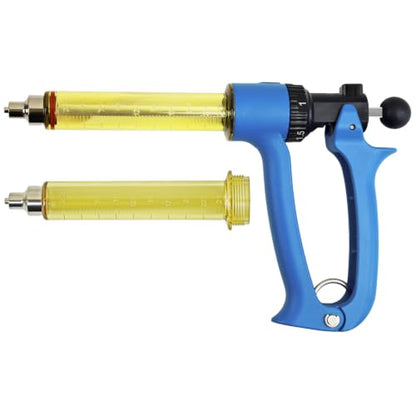 VET.PLUS 25ML Semi Automatic Livestock Syringe with Two Tubes, for Cattle Cow Horse Goat Hog Sheep, 0.5ml to 2.5ml Dose Adjustable Continuous Repeating Luer Lock Veterinary Syringe - size: 2 Tubes (25ML)