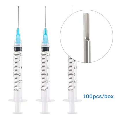 JMU 100 Pcs Dental Irrigation Syringes 3cc with 23G - size: 3ML 23G