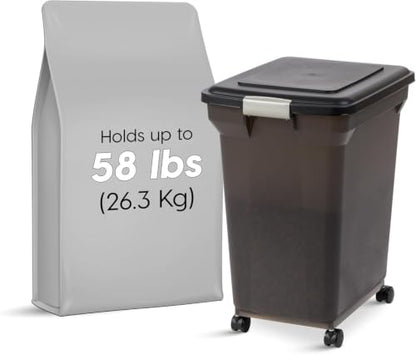 IRIS USA Dog Food Storage Container, Up to 58 lbs, Smoke Black, Made in USA - color: Smoke, size: 58 lbs