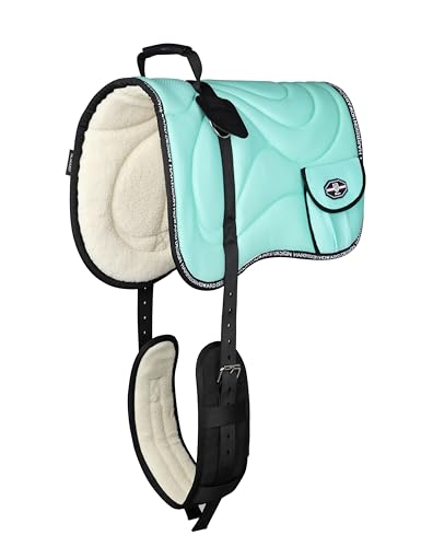 Harrison Howard Bareback Horse Riding Pad Breathable Mesh Cushioned No-Saddle Pad with Girth for Trail Training - color: Mint