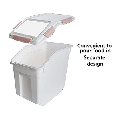 Airtight Flour Storage Container 25 lb Rice Storage Container with Wheels Seal Locking Lid, Food Containers with Measuring Cup& Scoop for Flour, Rice, Grain(Pink) - color: Pink 1 Count