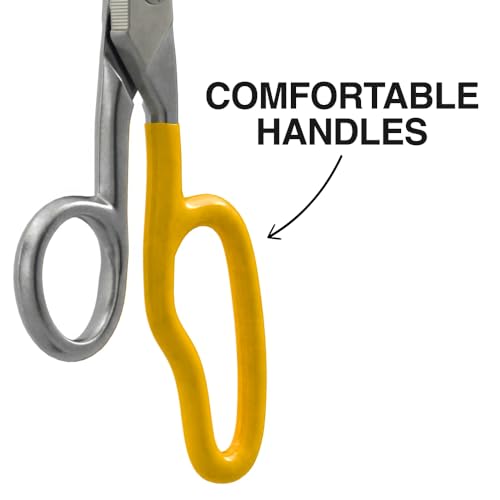 Klein Tools 2100-8 Free-Fall Electrician Snips, Made in USA, 6.25-Inch Stainless Steel Scissors with Stripping Notches, Fully Serrated Blade, Extended Handle, Electrical and Heavy-Duty Applications - style: Free-Fall Snip