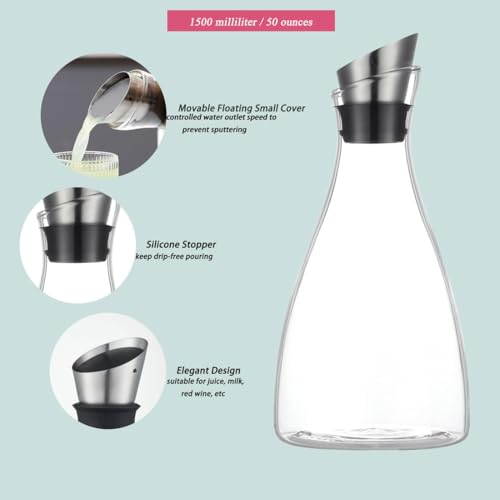 Purefold 50 Oz Borosilicate Glass carafe with Lid 1.5 Liter Glass Pitcher | Heat resistant 0–300°F. Ideal for iced tea, lemonade, juice & cold water. Dishwasher safe, fridge friendly, stovetop safe. - size: 50 Ounces