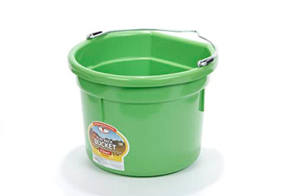 Little Giant® Flat Back Plastic Animal Feed Bucket | Animal Feed Bucket with Metal Handle | Horse Stall Feeding and Watering Supplies (Lime Green, 8 Quart) - color: Lime Green, size: 8 Quart