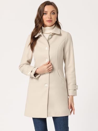 Allegra K Women's Winter Overcoat Peter Pan Collar Single Breasted Pea Coat - color: Beige, size: Medium