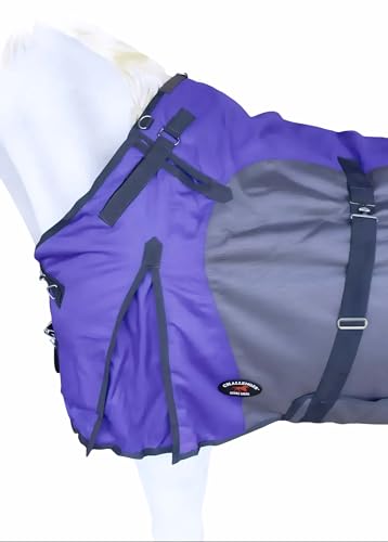 1200D Horse Turnout Blanket Waterproof, Breathable, Heavy-Weight Winter Blanket with 300g Fill, Ripstop Outer Shell - color: Grey/Purple, size: 80 inches
