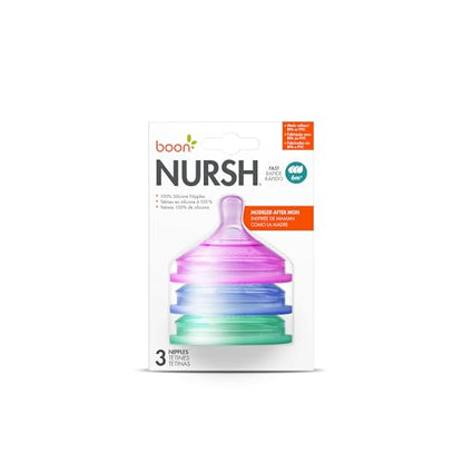 Boon Nursh Silicone Bottle Nipples - Fast Flow - 3 Count - Colorblock - size: 1 Count (Pack of 3)