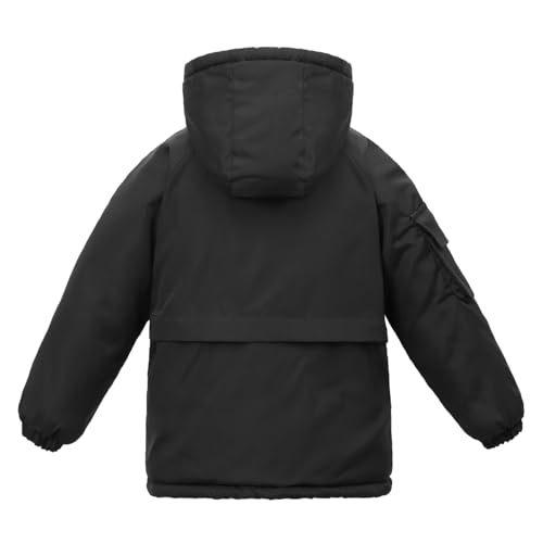 Kids Winter Fleece-Lined Coats For Boys Puffer Jackets With Hood - color: Black, size: 4-5T