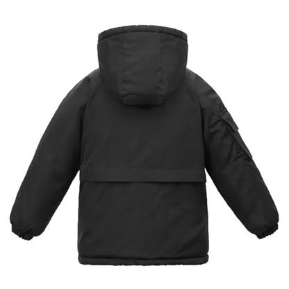 Kids Winter Fleece-Lined Coats For Boys Puffer Jackets With Hood - color: Black, size: 6-7 Years