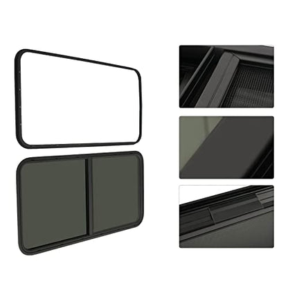 24" W X 20" H RV Window Horizontal RV Windows Privacy RV Replacement Window Stable Sliding Windows Black Universal Rectangular RV Windows With Trim Ring for Teardrop Cargo Horse Trailer Marine Camper - color: 24" W x 20" H