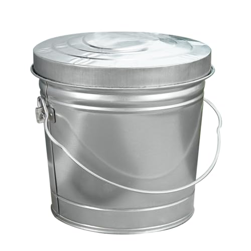 Metal Trash Can with Locking Lid, 6 Gallon Galvanized Steel Bucket - color: Silver