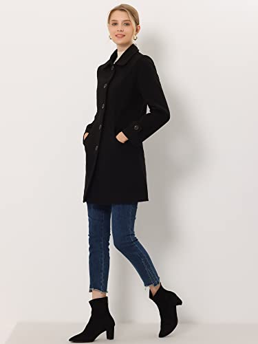 Allegra K Women's Winter Overcoat Peter Pan Collar Single Breasted Pea Coat - color: Black, size: Small
