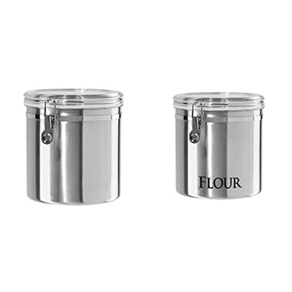 Oggi Stainless Steel Kitchen Canister 152oz + Oggi Jumbo 8" Stainless Steel Flour Clamp Canister - color: Stainless Steel, size: 152 Fluid Ounces, style: Airtight Canister + Storage Container