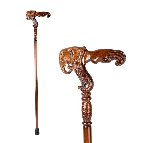 Hand Carved Wooden Walking Cane with Ergonomic Handle and Rubber Tip for Men and Women - Fashionable Unique Walking Stick for Seniors - 37 inch - style: Elephant