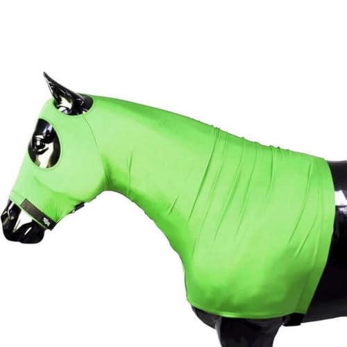 Sleazy Sleepwear Stretch Solid Horse Hood with Zipper | 4-Way Stretch Blanket Liner & Seamless Face Mane Tamer with Adjustable Noseband | Braid Protection & Coat Care, Neon Green, Medium