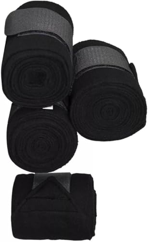 Fleece Horse Polo Wraps Set of 4 Bandages 4" Width, 3 Meters Length (Black)