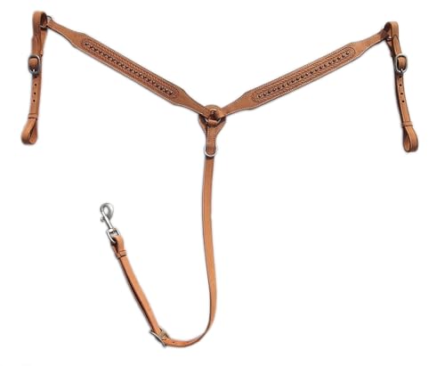 Leather Browband Headstall & Breastcollar Set Handcrafted Horse Riding Combo Stainless Steel Buckle Luxurious Horse Headstalls (Brown)