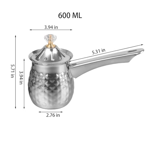 Turkish Coffee Maker, Chai Pot, Arabic & Greek Coffee Pot, 600 Ml / 20 Oz Silver Ibrik - color: Silver, size: Large