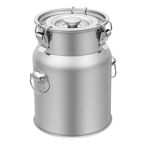 1.32Gal 201Stainless Steel Containers with Lids& Locking Clamp, Airtight Stainless Steel Bucket Bin, Food Storage Containers for Kitchen, Bird Seed, Dog Food, Milk, Honey