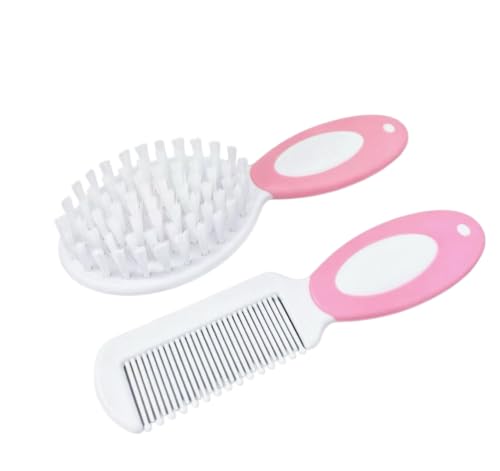 Baby Hair Brush Set Soft Goat Hair Brush for Newborn Toddler, Pink Prevention Cradle Cap