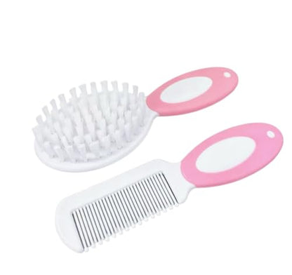 Baby Hair Brush Set Soft Goat Hair Brush for Newborn Toddler, Pink Prevention Cradle Cap